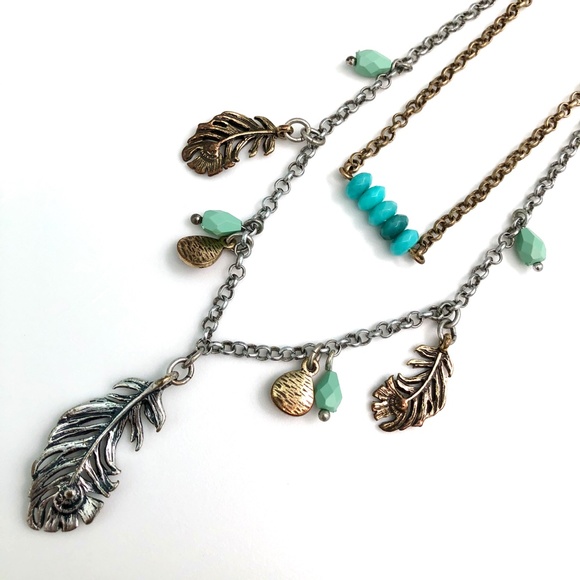 🎉HP🎉 LUCKY BRAND Faux Turquoise Silver Tone Feather Charm Necklace 18" NEW! - Picture 12 of 13